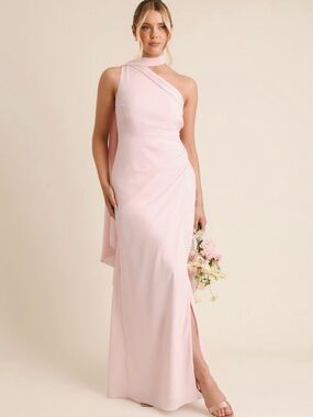 Six Stories Chiffon Pink One-Shoulder Blush Bridesmaid Dress Size 10